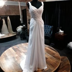 White Chiffon Goddess Low Back Wedding Dress 6